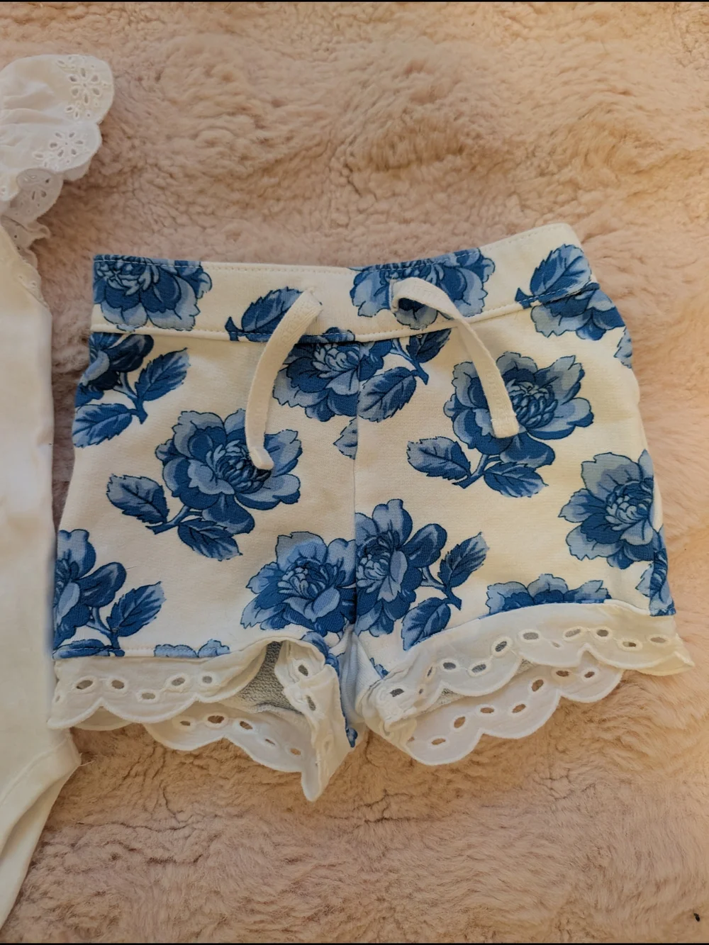 Janie and Jack White Baby Onesie And Blue Floral Shorts Set 6-12 Months